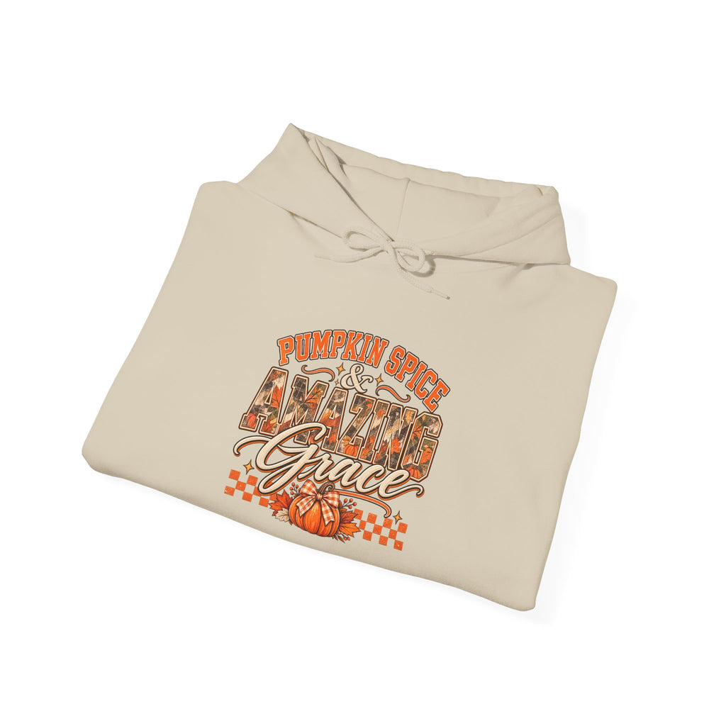 Pumpkin Spice And Amazing Grace | Premium Boutique Pullover Hoodie Fall Christian Faith Graphic Autumn Pumpkin Inspirational Top