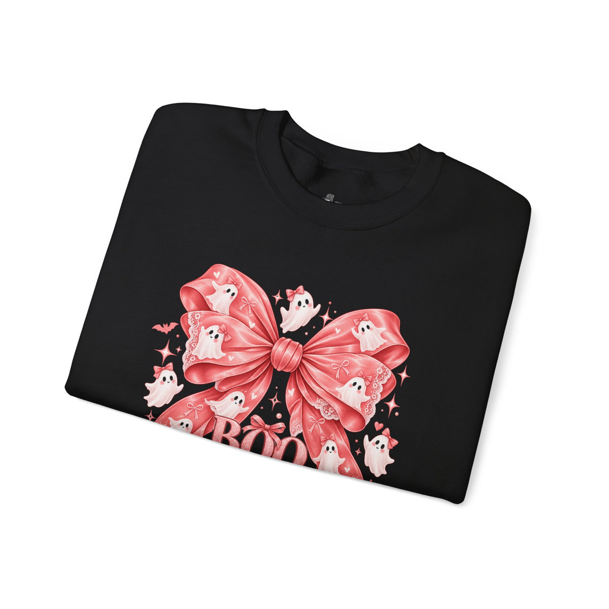 Boo | Premium Boutique Crewneck Sweatshirt Halloween Pink Ghost Bow Graphic Feminine Spooky Fashion Top