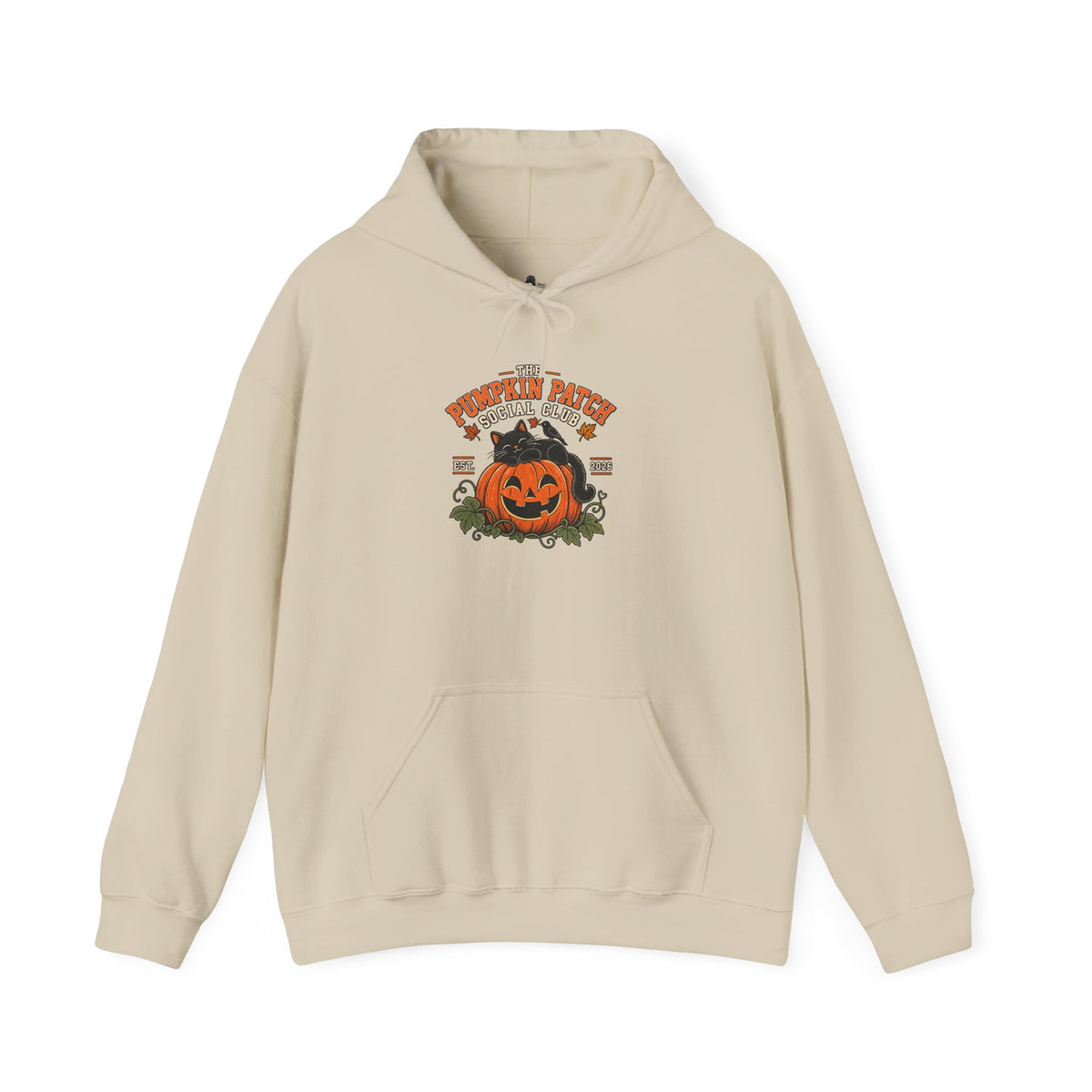 The Pumpkin Patch Social Club | Premium Boutique Pullover Hoodie Fall Vintage Black Cat Halloween Graphic Autumn Pumpkin Top