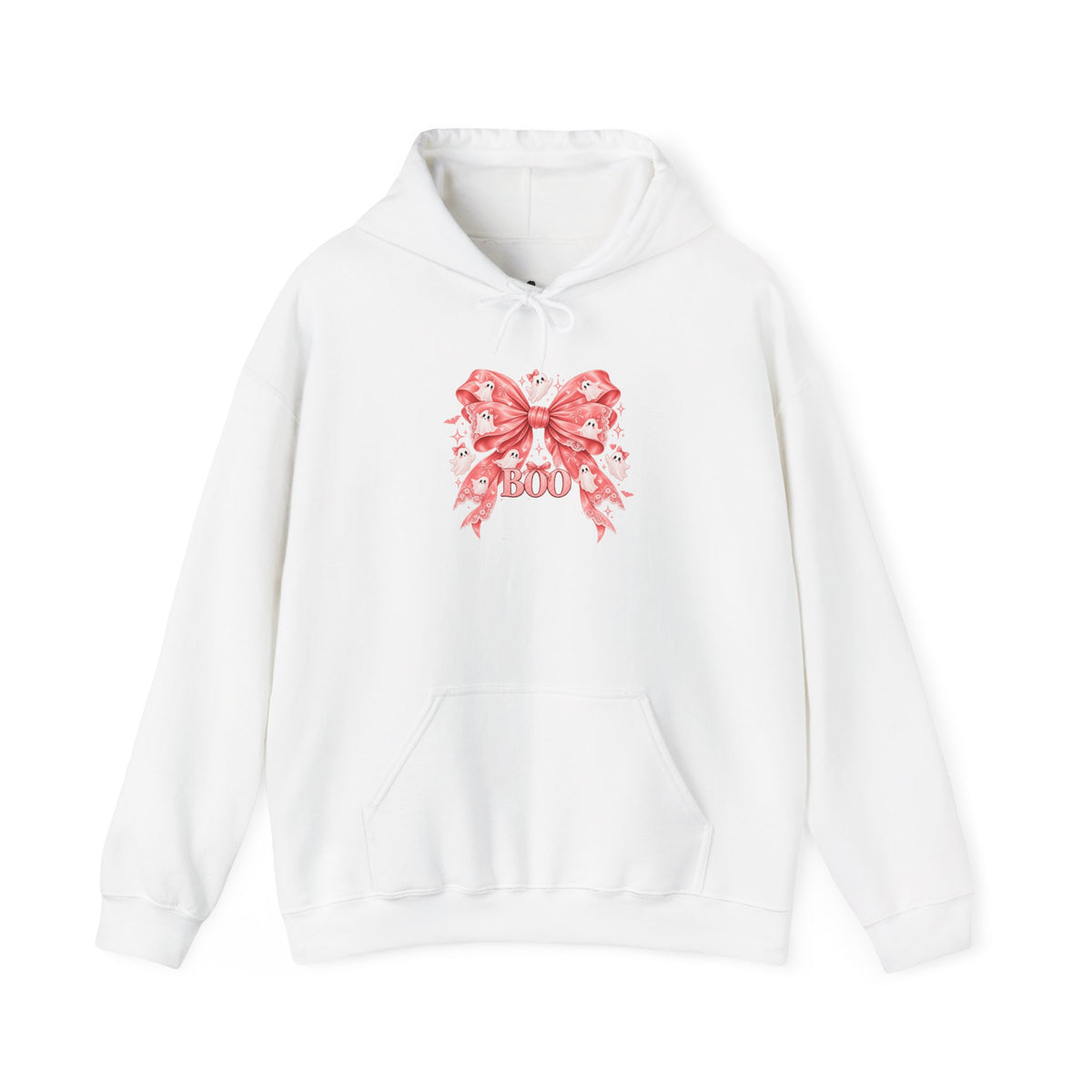 Boo | Premium Boutique Pullover Hoodie Halloween Pink Ghost Bow Graphic Feminine Spooky Fashion Top