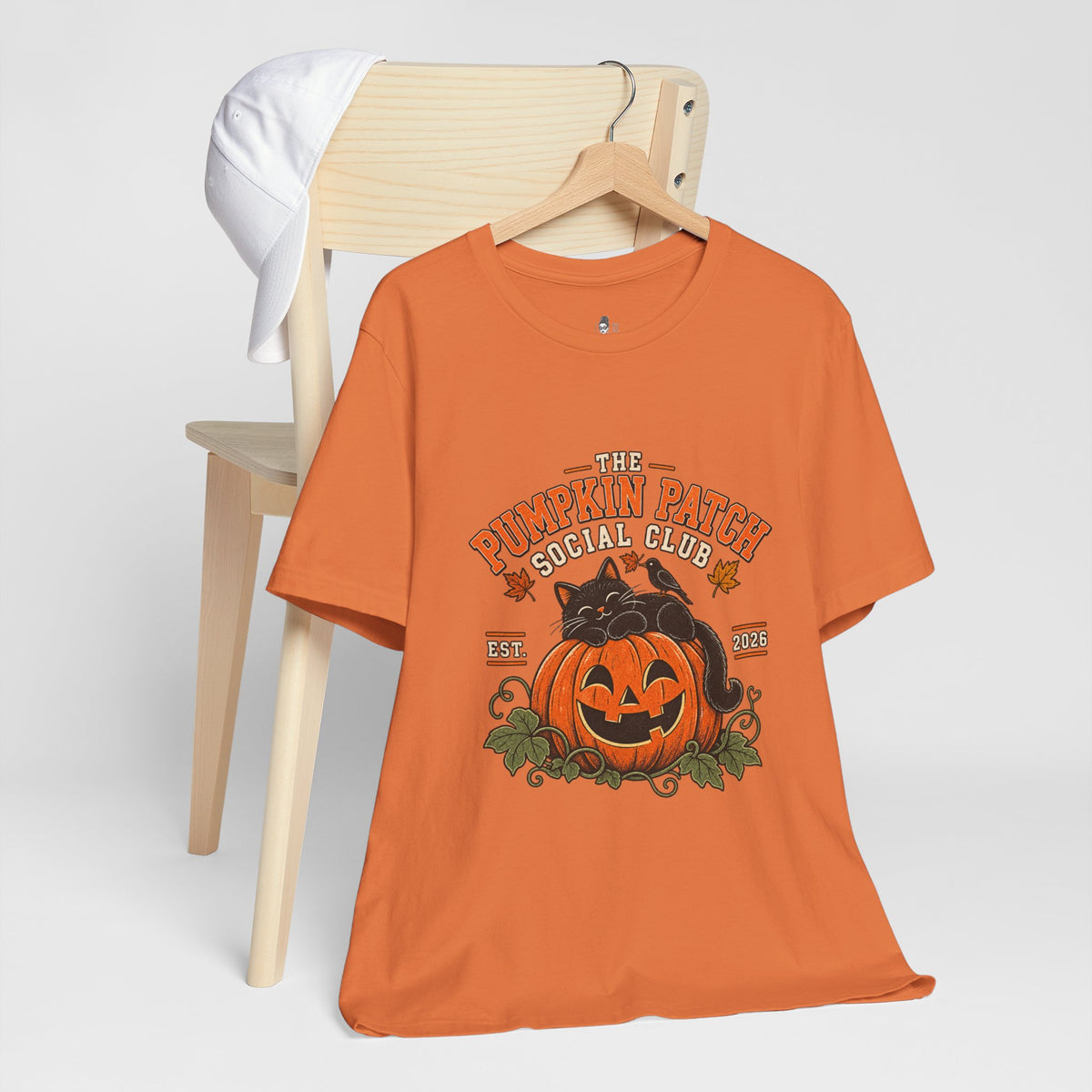 The Pumpkin Patch Social Club | Premium Boutique Unisex T-Shirt Fall Vintage Black Cat Halloween Graphic Autumn Pumpkin Top