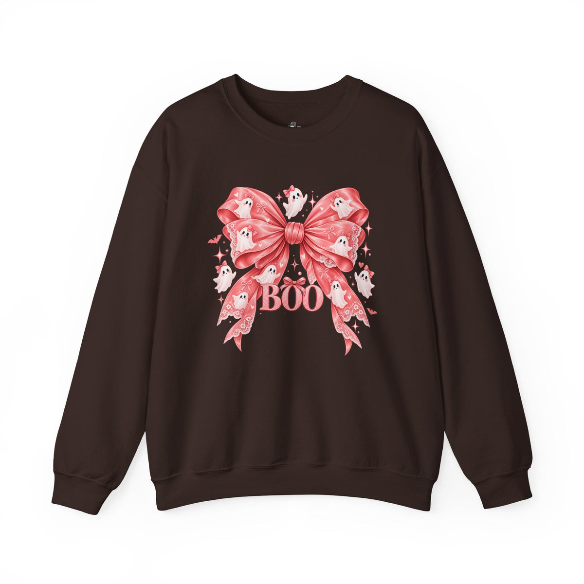Boo | Premium Boutique Crewneck Sweatshirt Halloween Pink Ghost Bow Graphic Feminine Spooky Fashion Top