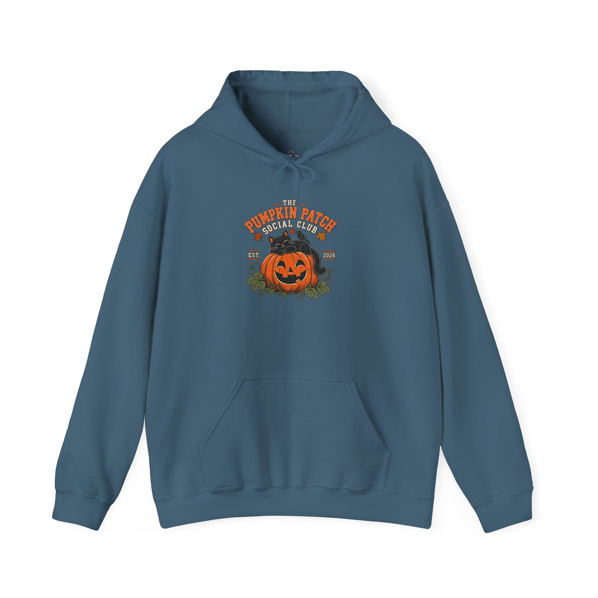 The Pumpkin Patch Social Club | Premium Boutique Pullover Hoodie Fall Vintage Black Cat Halloween Graphic Autumn Pumpkin Top