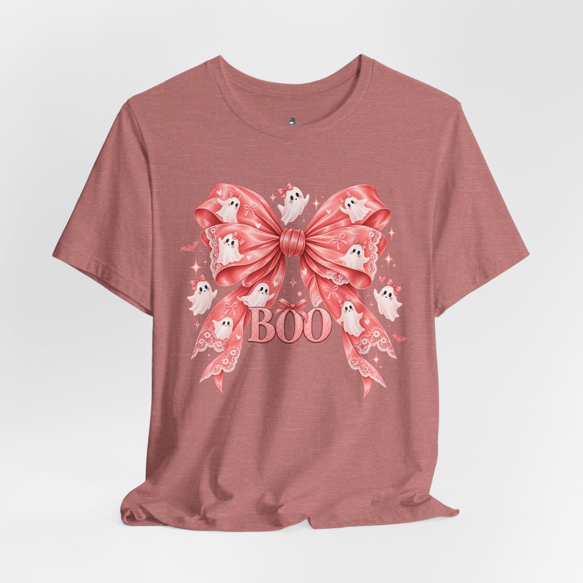 Boo | Premium Boutique Unisex T-Shirt Halloween Pink Ghost Bow Graphic Feminine Spooky Fashion Top