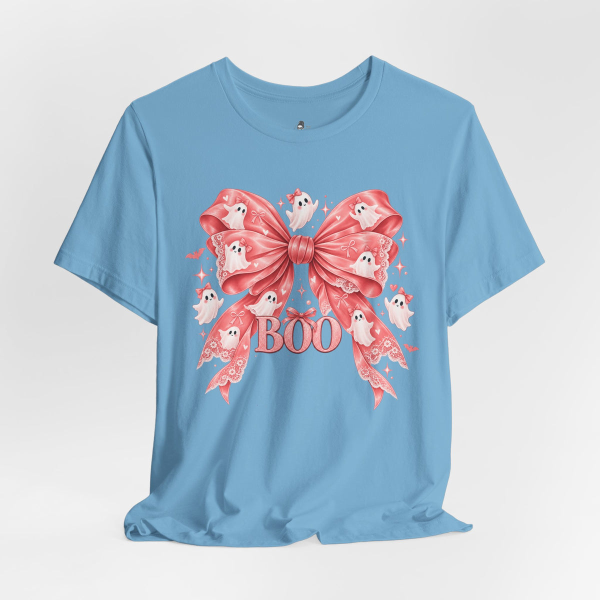 Boo | Premium Boutique Unisex T-Shirt Halloween Pink Ghost Bow Graphic Feminine Spooky Fashion Top