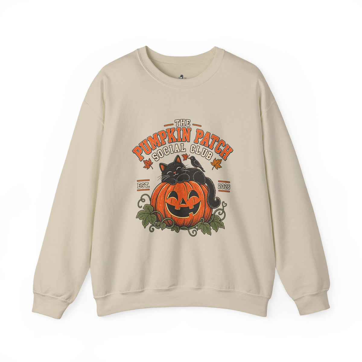 The Pumpkin Patch Social Club | Premium Boutique Crewneck Sweatshirt Fall Vintage Black Cat Halloween Graphic Autumn Pumpkin Top