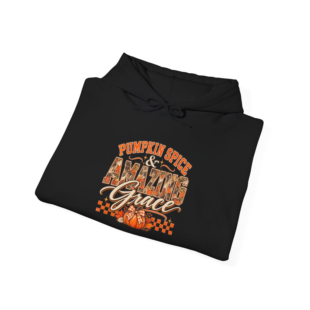 Pumpkin Spice And Amazing Grace | Premium Boutique Pullover Hoodie Fall Christian Faith Graphic Autumn Pumpkin Inspirational Top