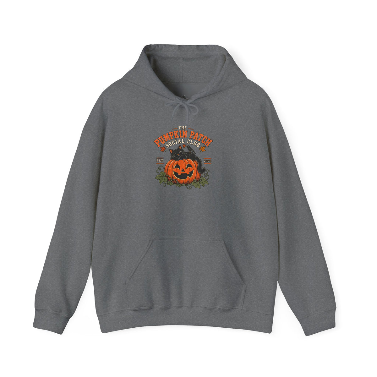 The Pumpkin Patch Social Club | Premium Boutique Pullover Hoodie Fall Vintage Black Cat Halloween Graphic Autumn Pumpkin Top