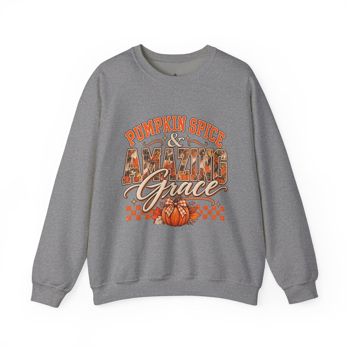 Pumpkin Spice And Amazing Grace | Premium Boutique Crewneck Sweatshirt Fall Christian Faith Graphic Autumn Pumpkin Inspirational Top