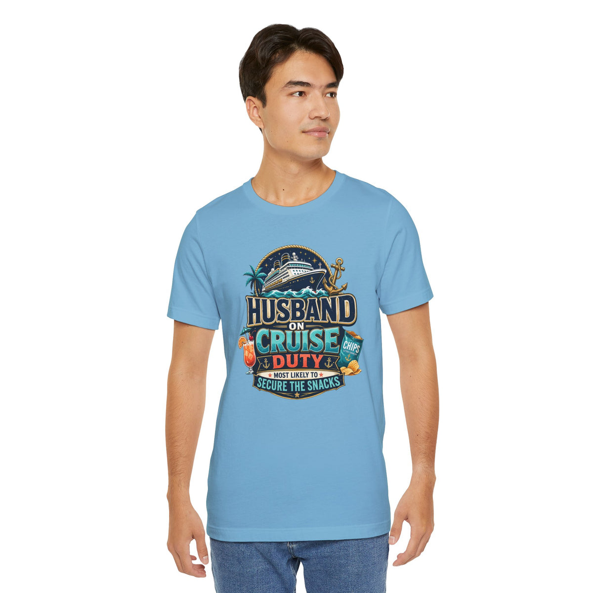 Husband on Cruise Duty Snacks Secured Shirt, Funny Mens Vacation Tee | Cruise Travel Collection
