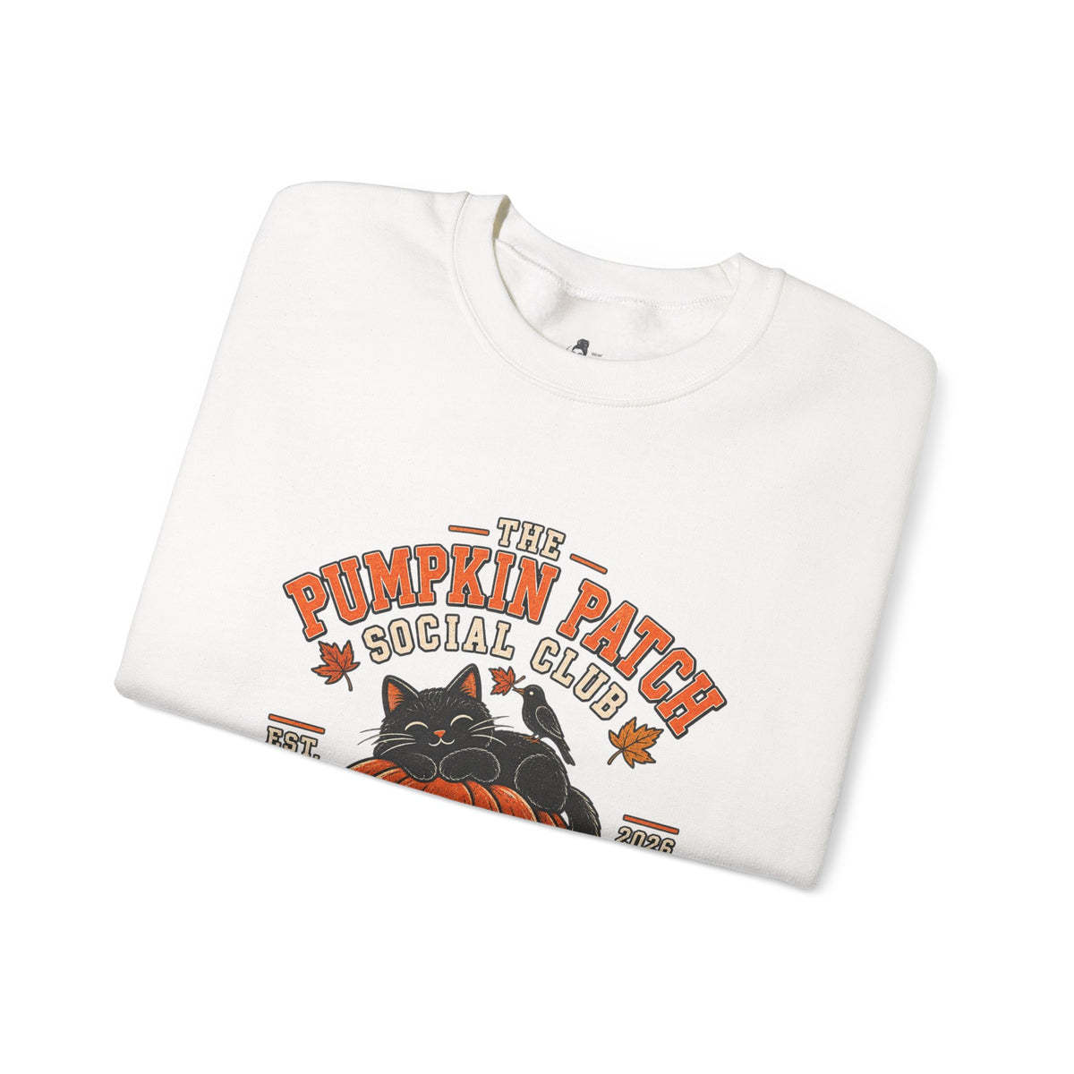 The Pumpkin Patch Social Club | Premium Boutique Crewneck Sweatshirt Fall Vintage Black Cat Halloween Graphic Autumn Pumpkin Top