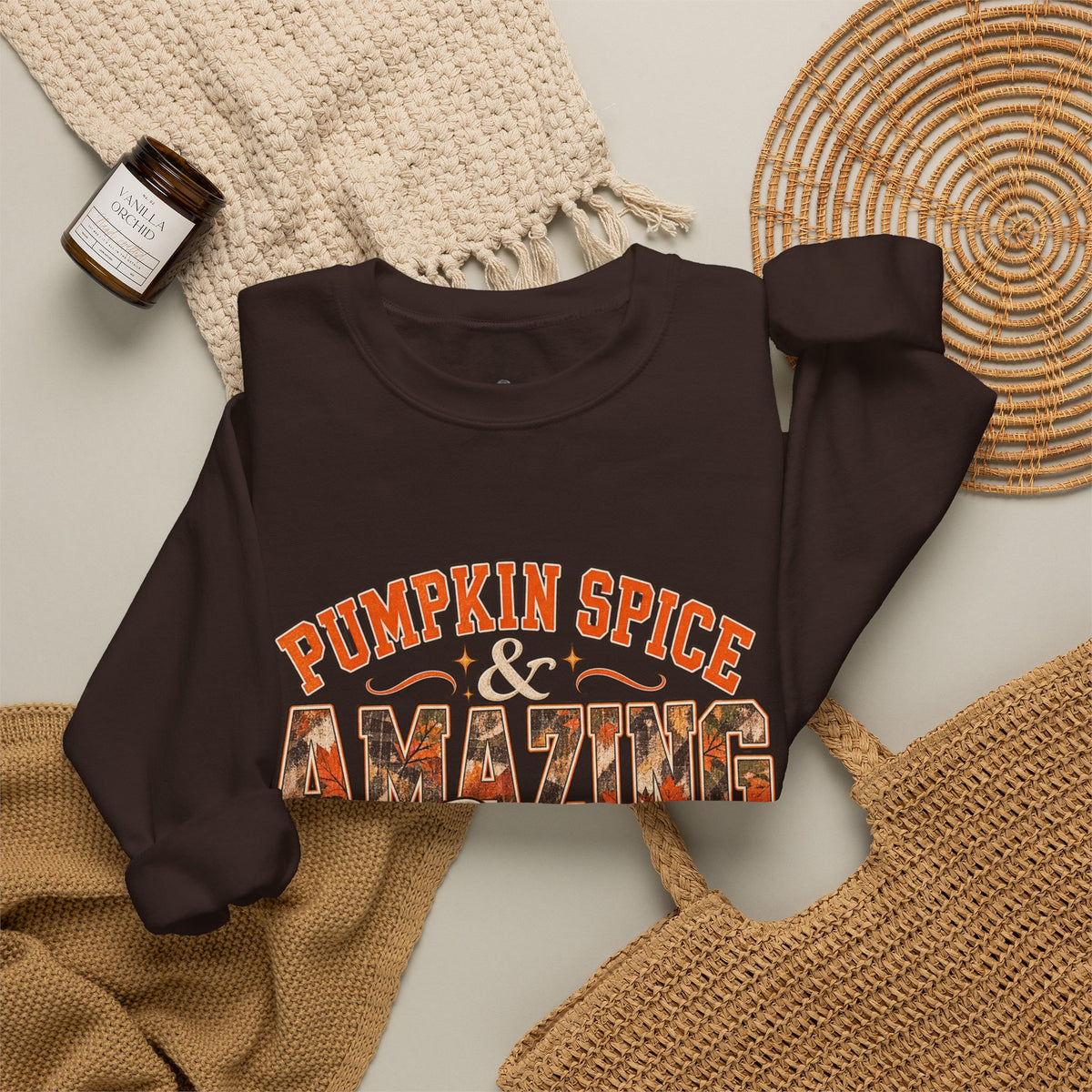 Pumpkin Spice And Amazing Grace | Premium Boutique Crewneck Sweatshirt Fall Christian Faith Graphic Autumn Pumpkin Inspirational Top