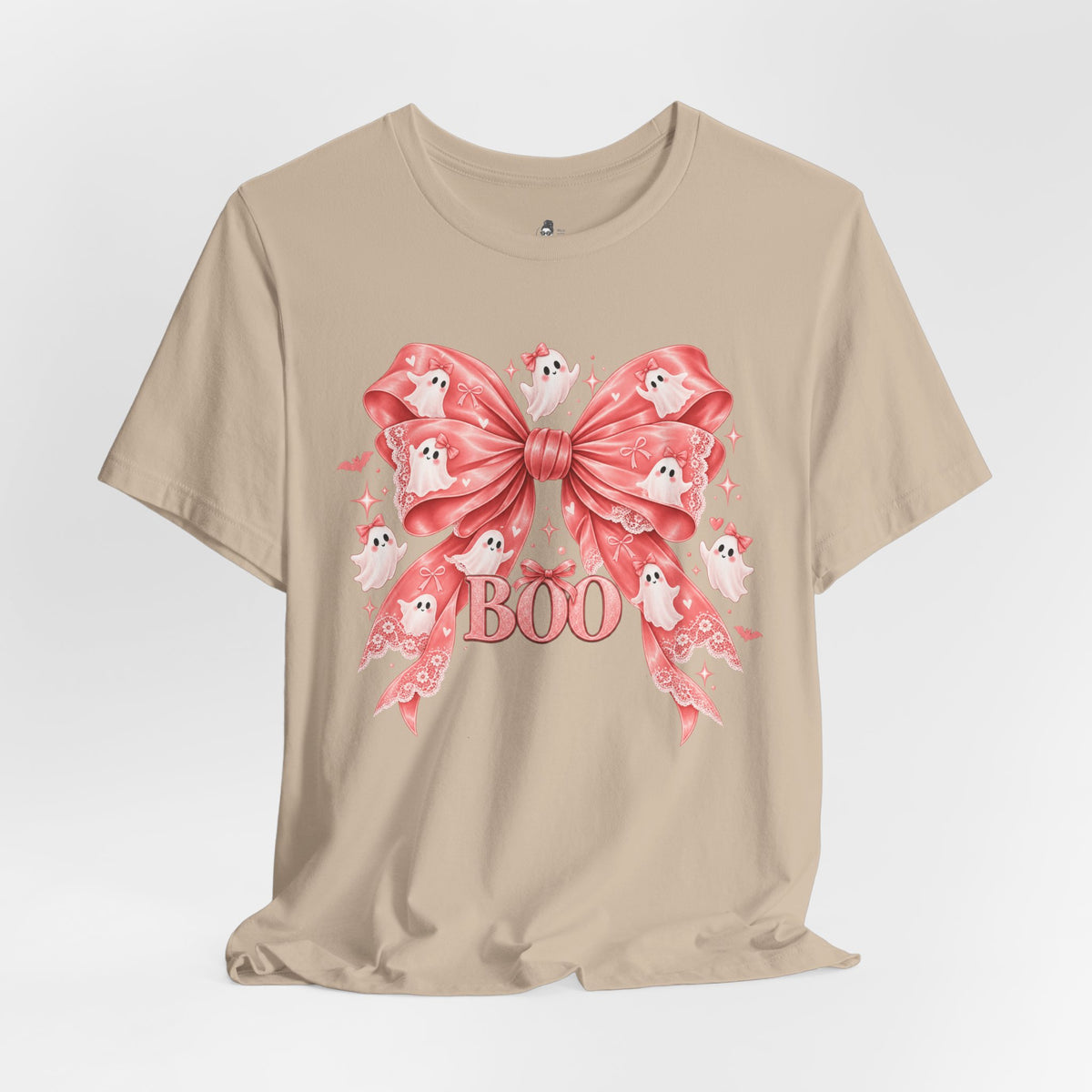 Boo | Premium Boutique Unisex T-Shirt Halloween Pink Ghost Bow Graphic Feminine Spooky Fashion Top