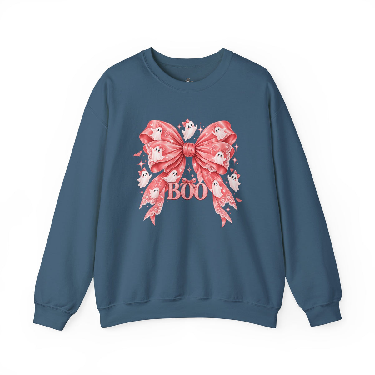 Boo | Premium Boutique Crewneck Sweatshirt Halloween Pink Ghost Bow Graphic Feminine Spooky Fashion Top