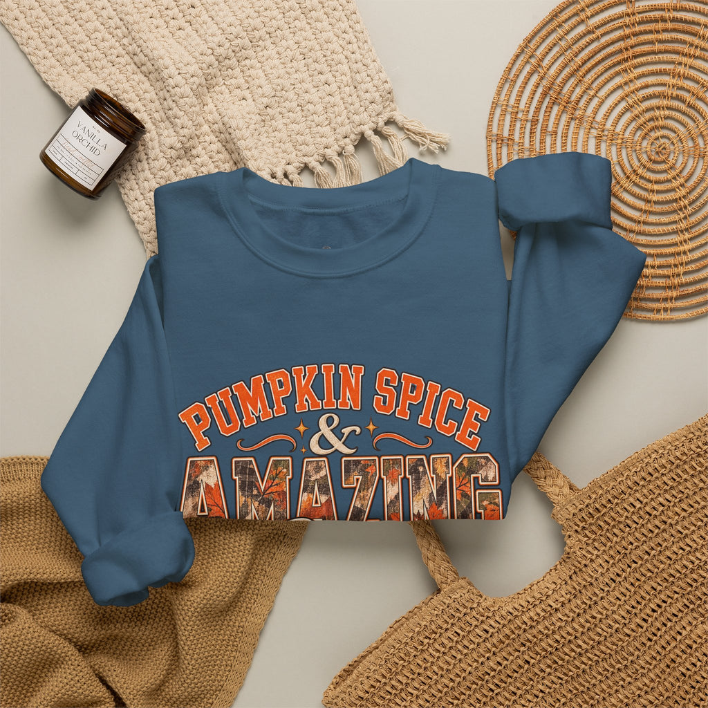 Pumpkin Spice And Amazing Grace | Premium Boutique Crewneck Sweatshirt Fall Christian Faith Graphic Autumn Pumpkin Inspirational Top