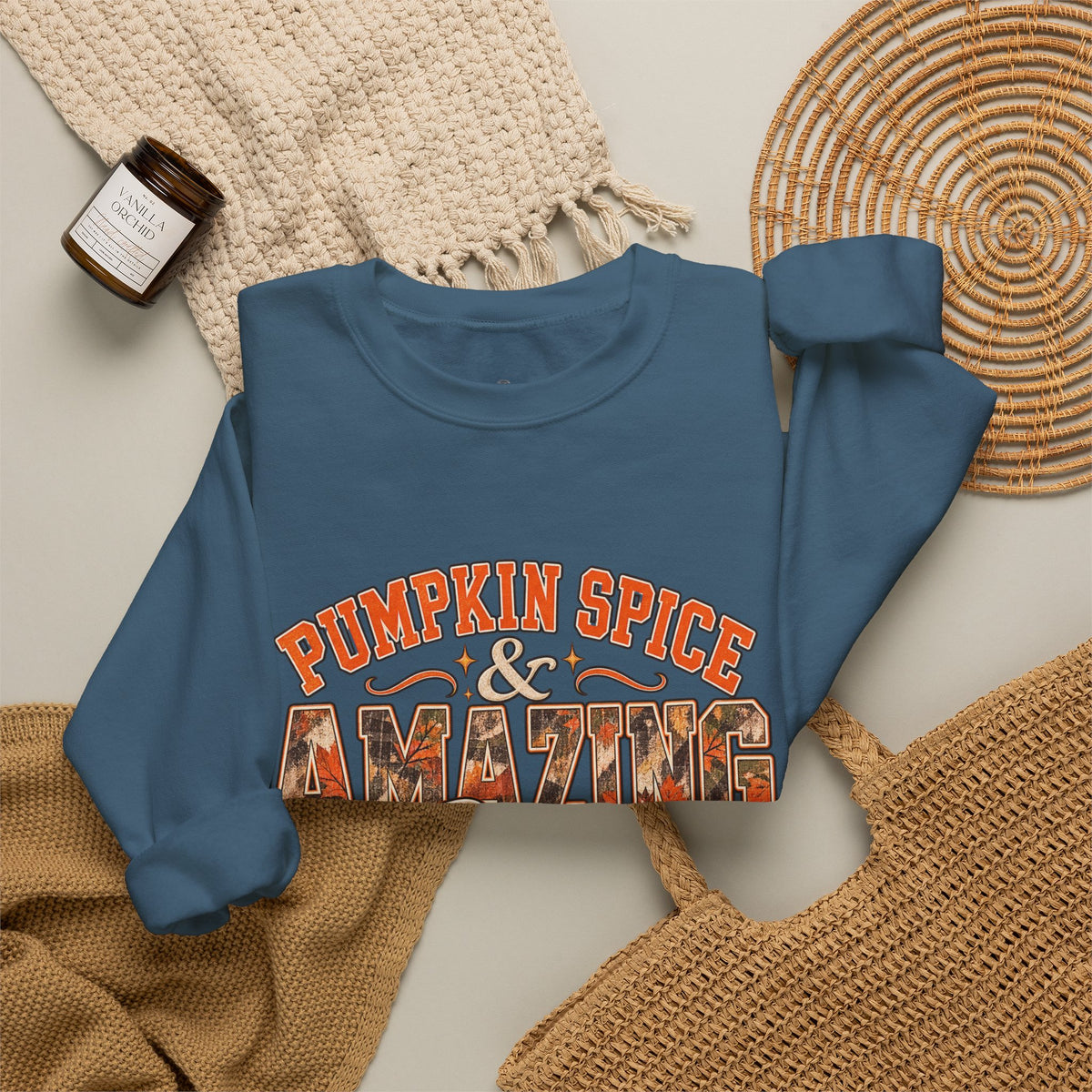 Pumpkin Spice And Amazing Grace | Premium Boutique Crewneck Sweatshirt Fall Christian Faith Graphic Autumn Pumpkin Inspirational Top