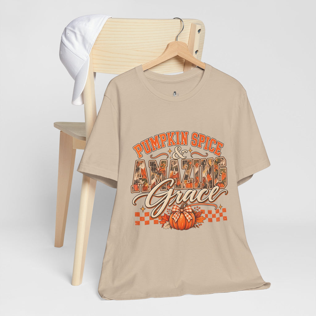 Pumpkin Spice And Amazing Grace | Premium Boutique Unisex T-Shirt Fall Christian Faith Graphic Autumn Pumpkin Inspirational Top