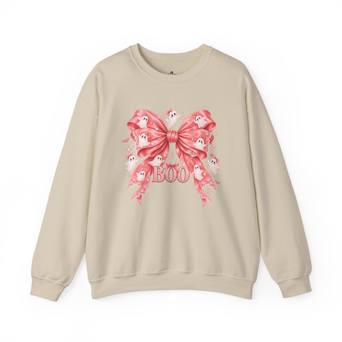 Boo | Premium Boutique Crewneck Sweatshirt Halloween Pink Ghost Bow Graphic Feminine Spooky Fashion Top