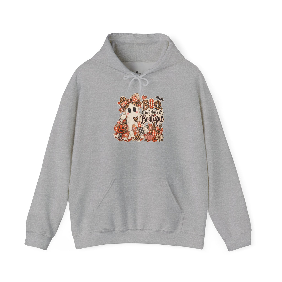 Boo But Make It Boutique | Premium Boutique Pullover Hoodie Halloween Patchwork Ghost Graphic Cute Fall Bow Spooky Top