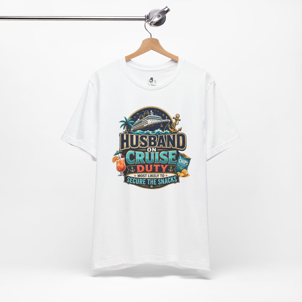 Husband on Cruise Duty Snacks Secured Shirt, Funny Mens Vacation Tee | Cruise Travel Collection