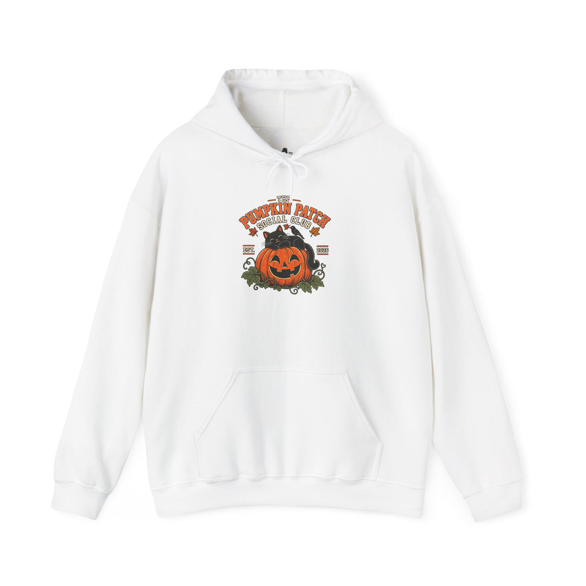 The Pumpkin Patch Social Club | Premium Boutique Pullover Hoodie Fall Vintage Black Cat Halloween Graphic Autumn Pumpkin Top
